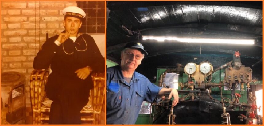 El hombre que restaura locomotoras a vapor en la Patagonia y su pasado en la Marina argentina durante la guerra de Malvinas.
