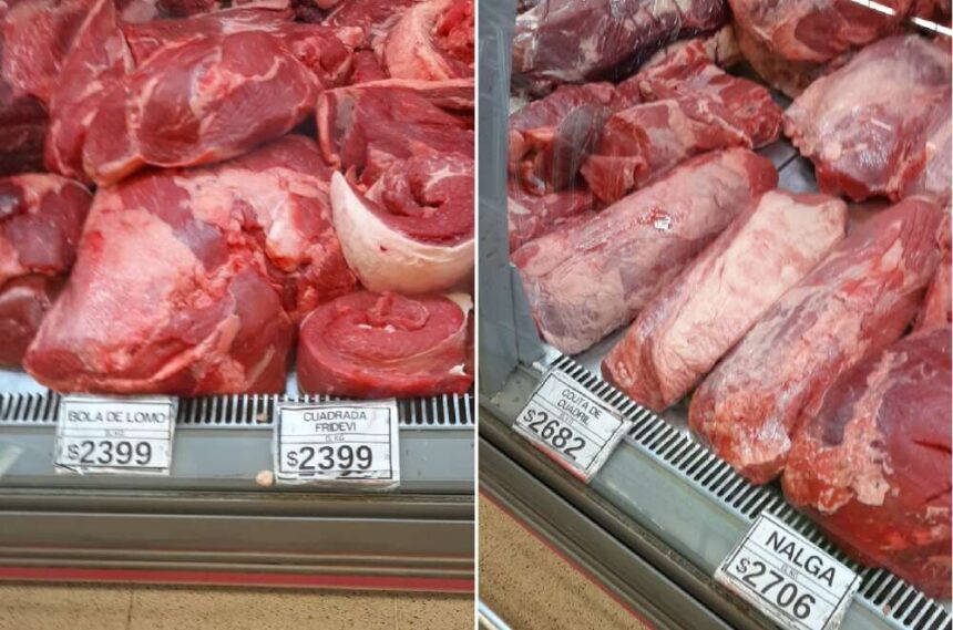 La imagen publicada por una lectora muestra los nuevos valores del kilo de carne en el norte de la Patagonia.