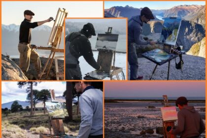 El pintor Guido Ferrari, que pinta la Patagonia en todas las épocas del año, al aire libre