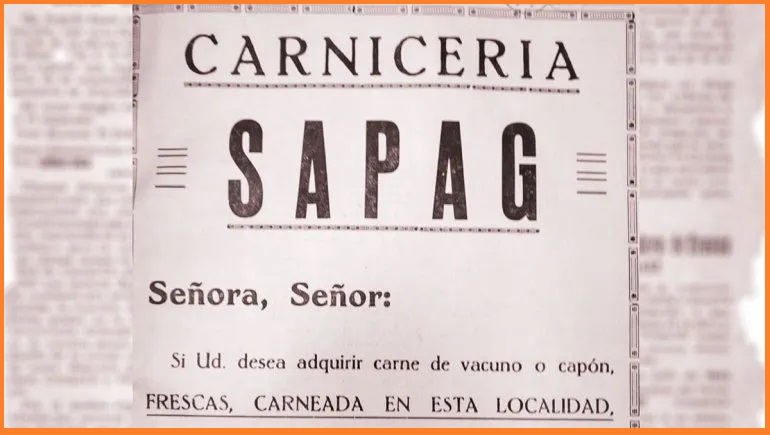 Un aviso publicitario de la carnicería Sapag, de septiembre de 1941, publicado por el diario Comentarios